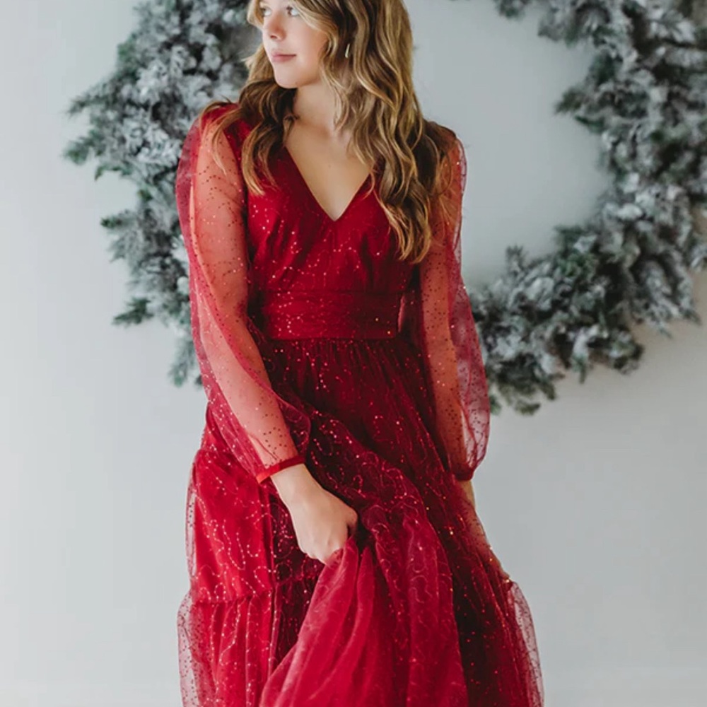 Elestory Starlet Holiday Dress in Crimson Red - Medium